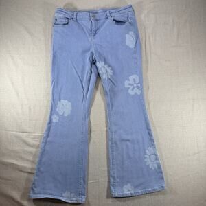 Thereabouts Girls Size 16.5 Light Wash Flare Jeans Mid Rise Floral Flower Print